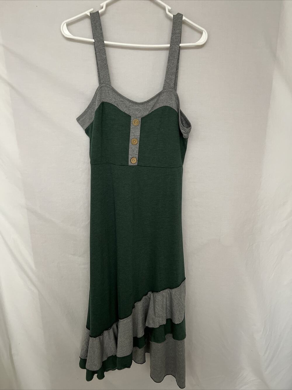 Dressfo Dress Jersey Tank Midi Dress Green/Gray Bottom Layered Ruffles Size XL